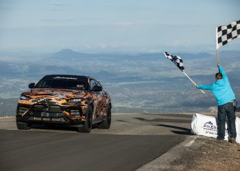 Lamborghini Urus crossing finish line at Pikes Peak International Hill Climb