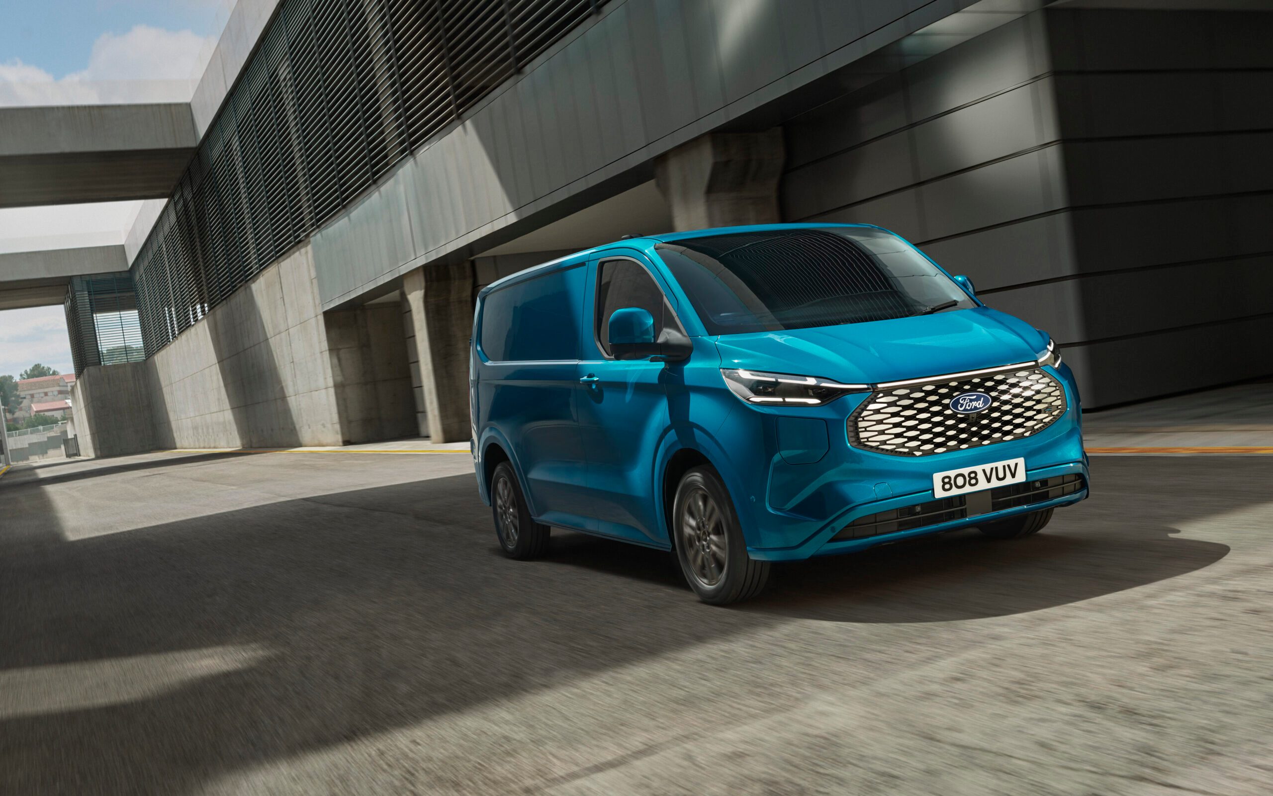 Ford E-Transit Custom front three quarter view