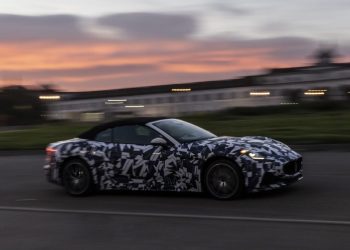 Maserati GranCabrio front three quarter view driving