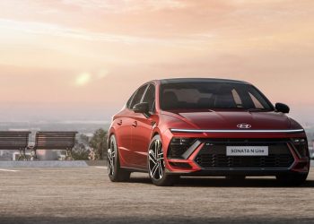 Hyundai Sonata N-Line front three quarter view by benches