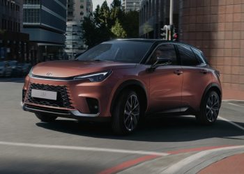 Lexus LBX driving through city