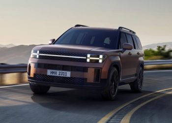 Hyundai Santa Fe driving on mountain road