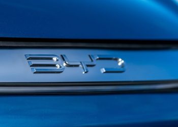 BYD badge close up view