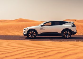 Polestar 3 parked on road in desert