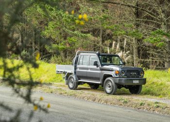 Toyota Land Cruiser 70 LT front on, parked on a remote road