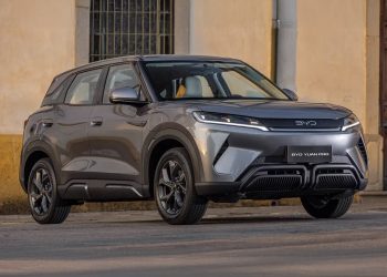 BYD Atto 2 in silver parked in front of a building