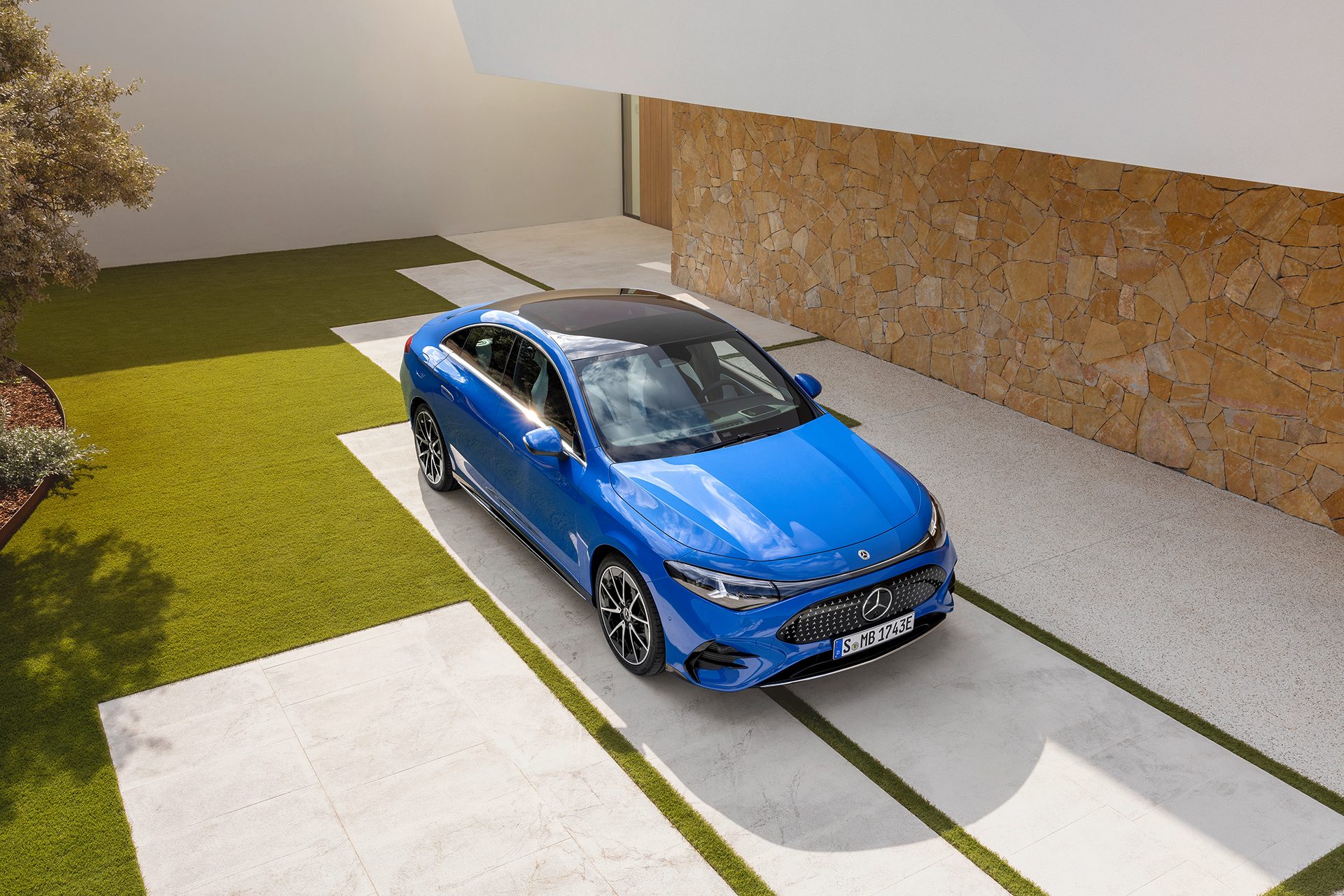 Mercedes-Benz CLA in blue on concrete pad