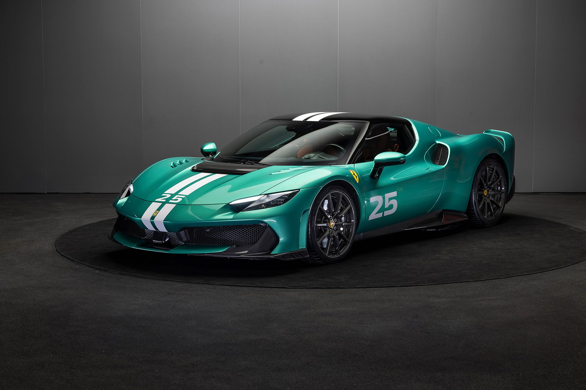 Ferrari 296 Speciale in green on a black background