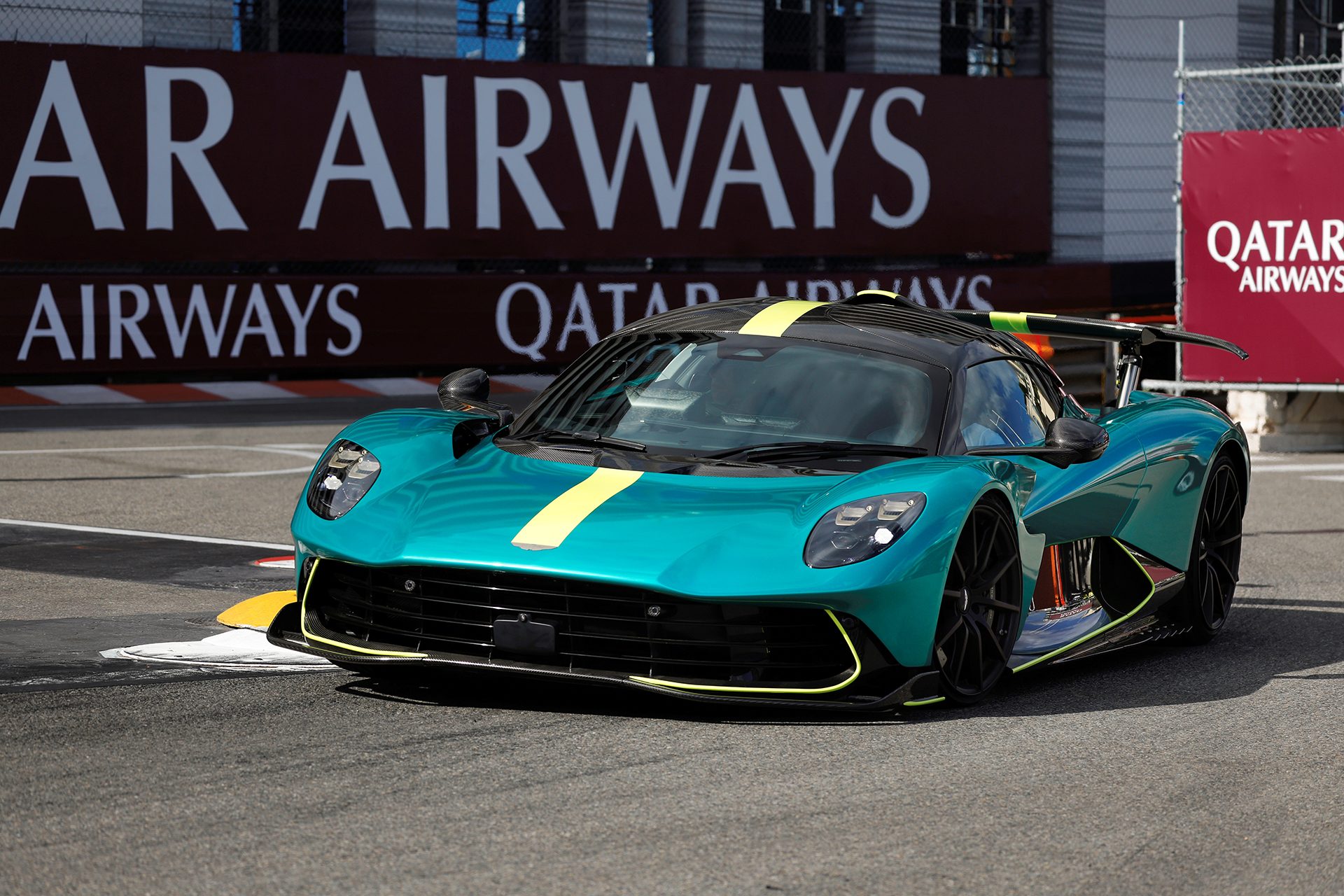 Aston Martin Valhalla in green on a race track