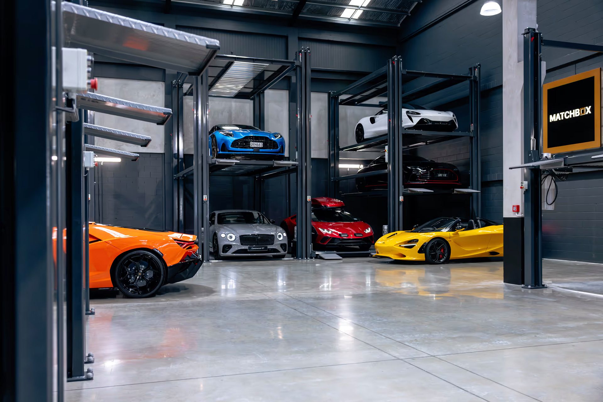Supercars stored in a garage