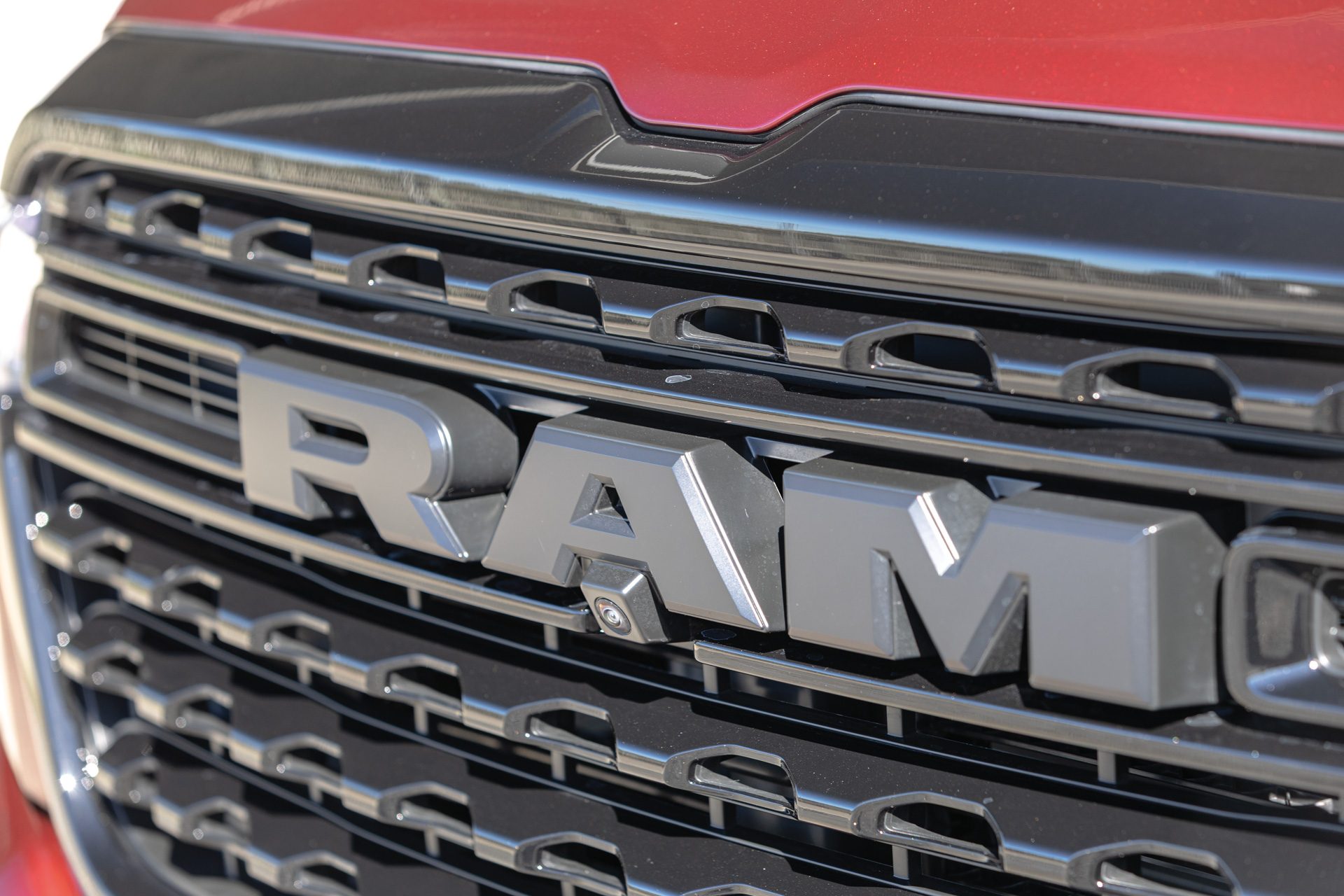 close up of black Ram grille