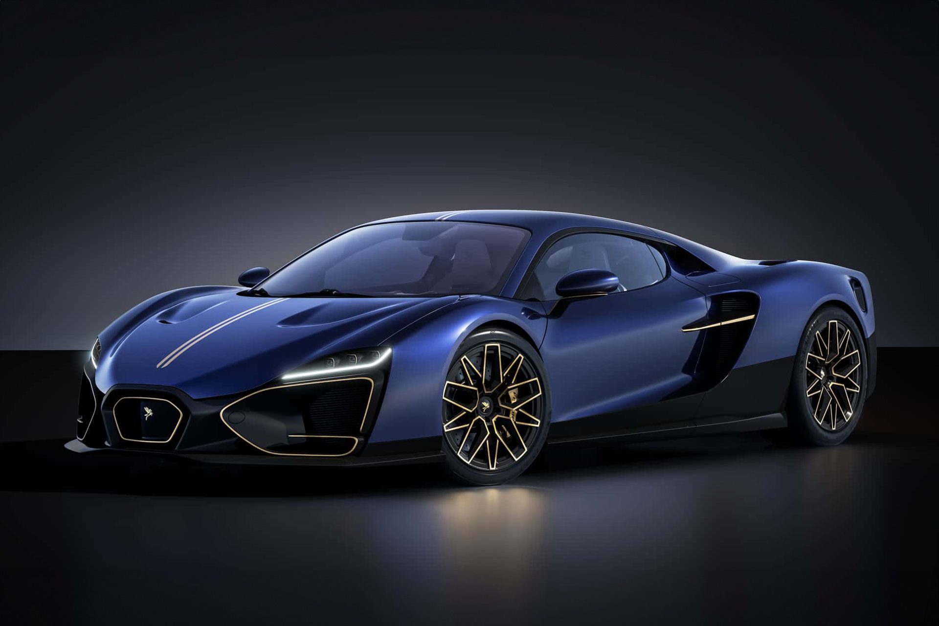 Vittori Turbio in blue on a black background